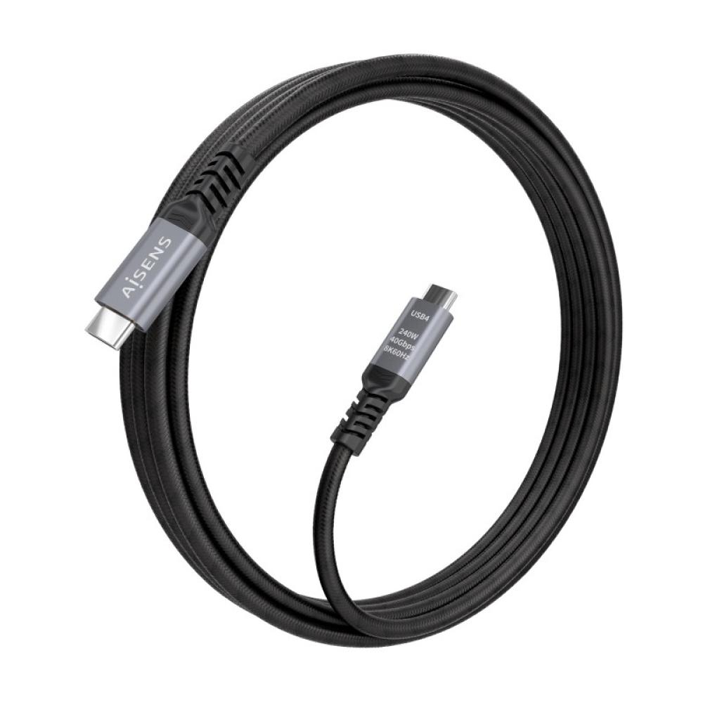 AISENS - Cable USB4 Gen3x2 Aluminio 40Gbps 8K@60Hz 5A 48V 240W E-Mark, Tipo USB-C/M-USB-C/M, Negro, 2.0m
