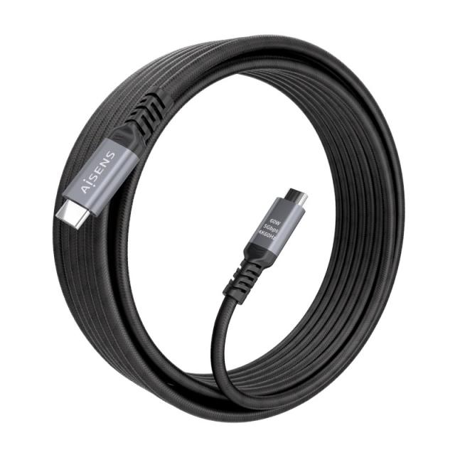 AISENS - Cable USB 3.2 Gen1 Aluminio 5Gbps 4K@60Hz 3A 60W E-Mark, Tipo USB-C/M-USB-C/M, Negro, 10M