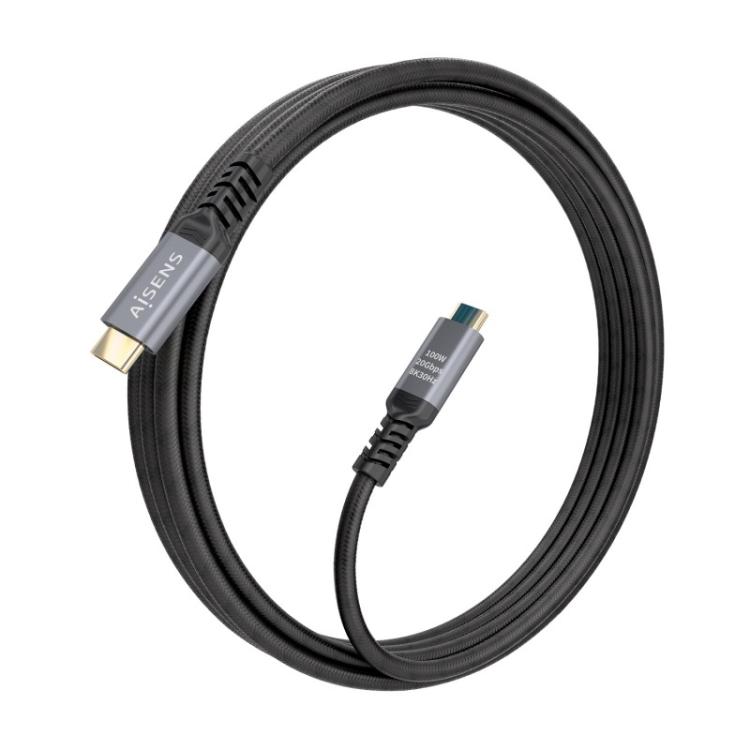 AISENS - Cable USB 3.2 Gen2x2 Aluminio 20Gbps 8K@30Hz 5A 100W E-Mark, Tipo USB-C/M-USB-C/M, Negro, 3.0m