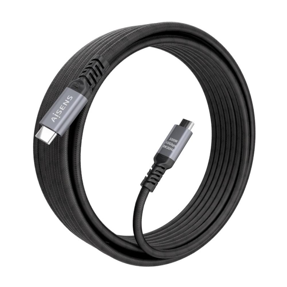 AISENS - Cable USB 3.2 Gen2 Aluminio 10Gbps 8K@30Hz 5A 100W E-Mark, Tipo USB-C/M-USB-C/M, Negro, 5.0m