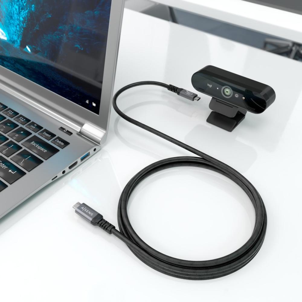 AISENS - Cable USB 3.2 Gen2 Aluminio 10Gbps 8K@30Hz 5A 100W E-Mark, Tipo USB-C/M-USB-C/M, Negro, 5.0m
