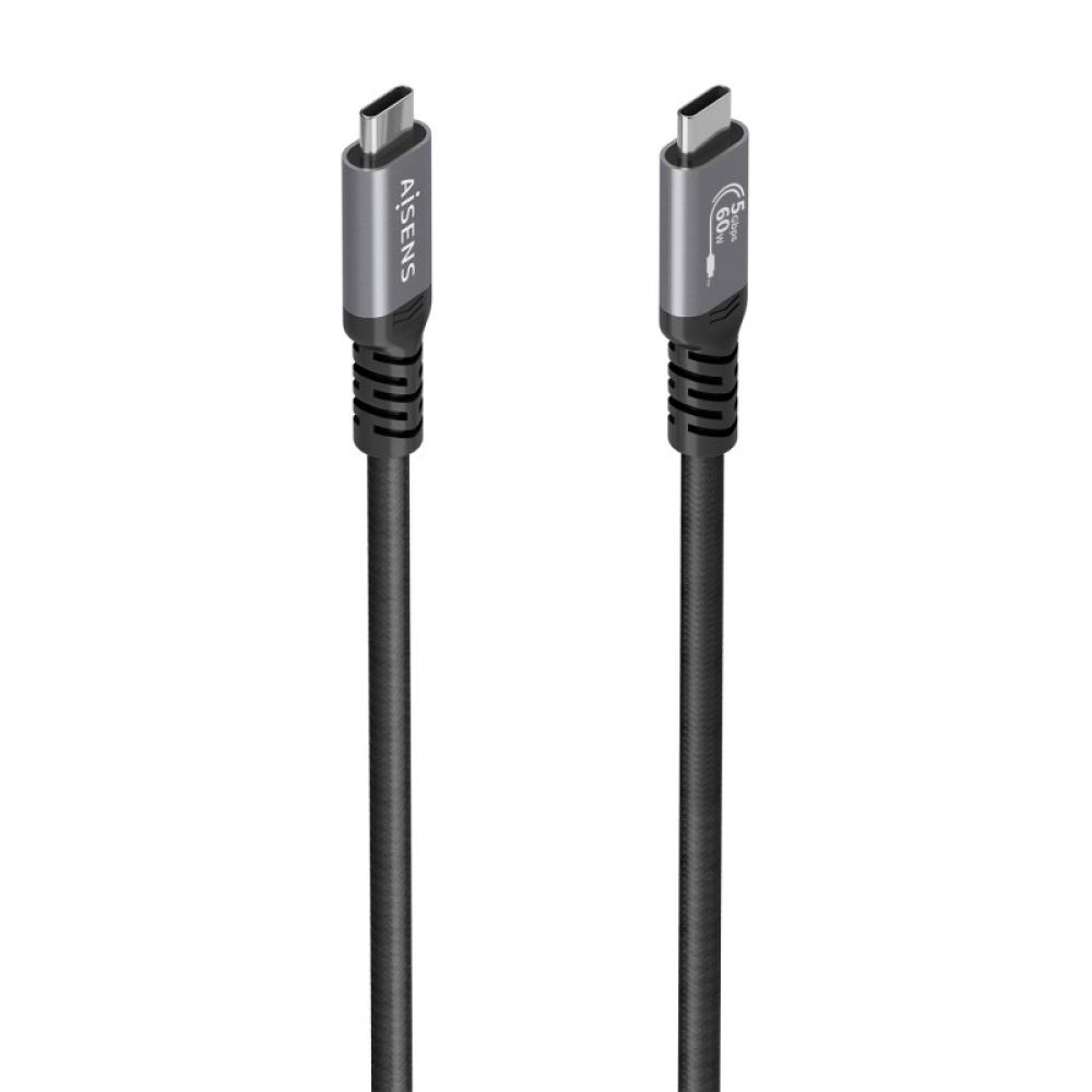 AISENS - Cable USB 3.2 Gen1 Aluminio 5Gbps 4K@60Hz 3A 60W E-Mark, Tipo USB-C/M-USB-C/M, Negro, 7.0M
