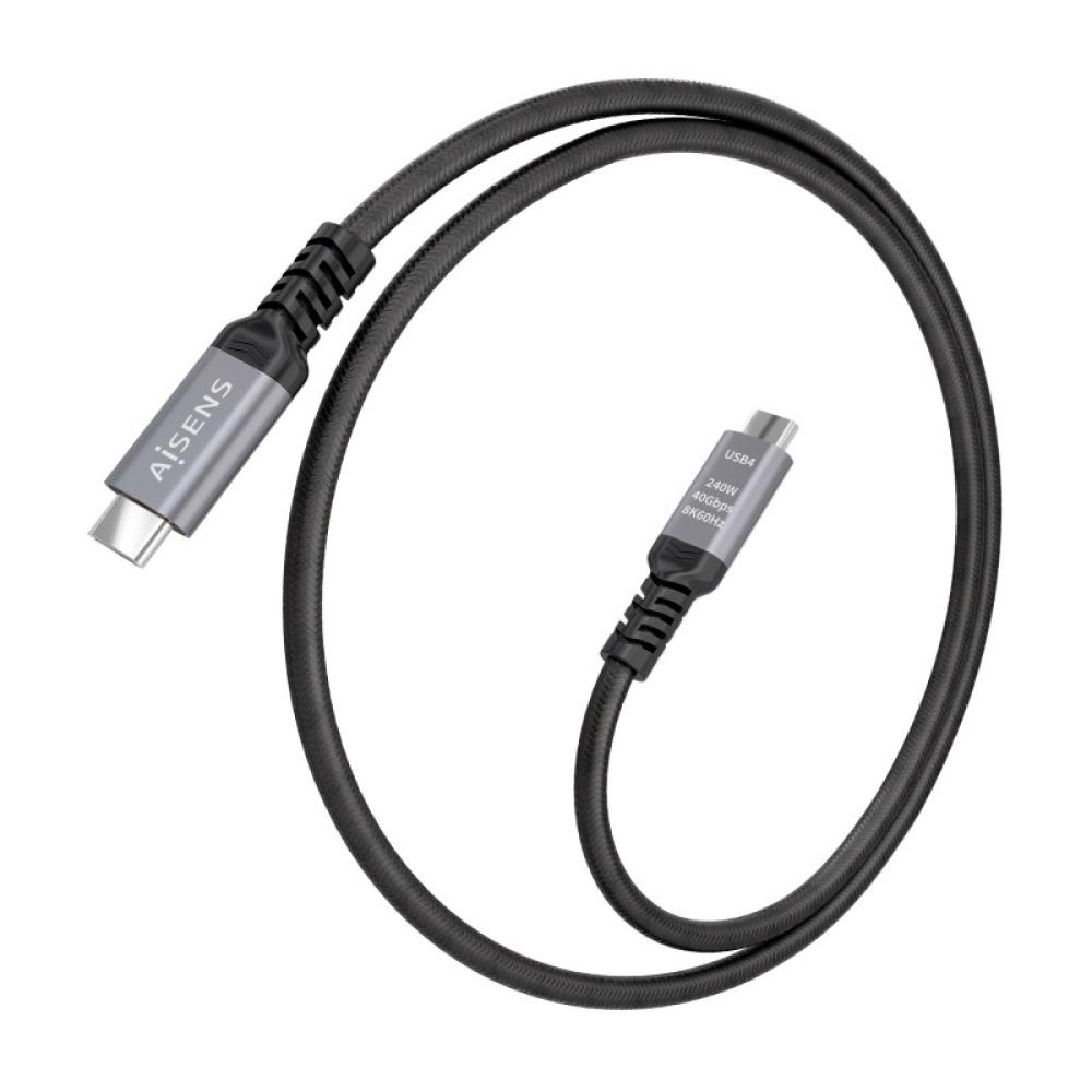 AISENS - Cable USB4 Gen3x2 Aluminio 40Gbps 8K@60Hz 5A 48V 240W E-Mark, Tipo USB-C/M-USB-C/M, Negro, 1.0m - A156-0994