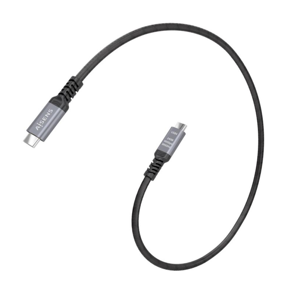 AISENS - Cable USB4 Gen3x2 Aluminio 40Gbps 8K@60Hz 5A 48V 240W E-Mark, Tipo USB-C/M-USB-C/M, Negro, 0.5M - A156-0993