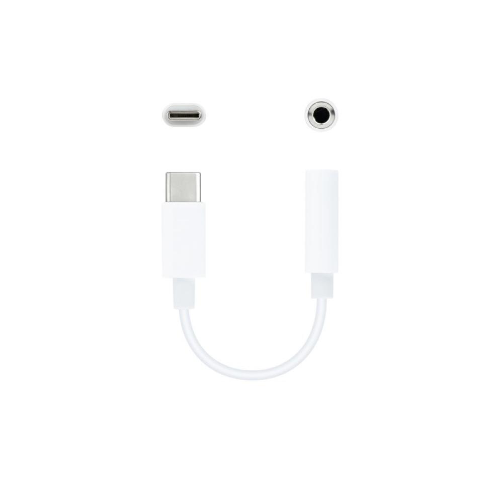 Nanocable - Cable Adaptador Audio USB-C/M a Jack 3.5/H, 11 cm, Blanco