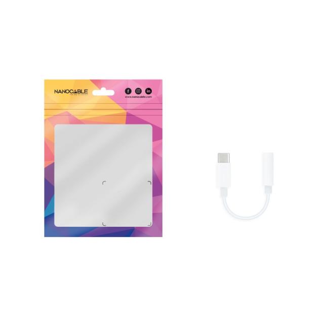 Nanocable - Cable Adaptador Audio USB-C/M a Jack 3.5/H, 11 cm, Blanco