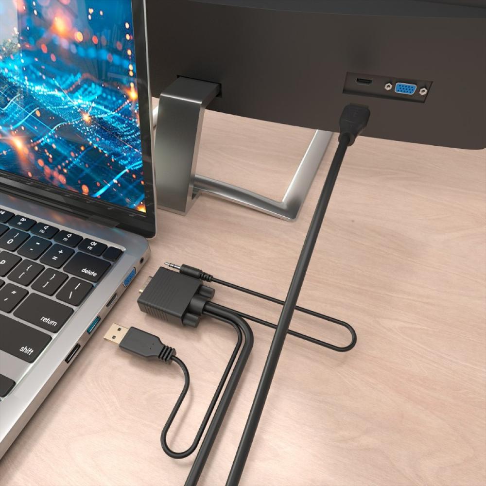 AISENS - Cable Conversor SVGA+Audio a HDMI, SVGA/M+Jack 3.5/M+USB-A/M-HDMI A/M, Negro, 1.5m