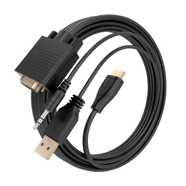 AISENS - Cable Conversor HDMI a SVGA+Audio, HDMI A/M-SVGA/M+Jack 3.5/M+USB-A/M, Negro, 2.0m