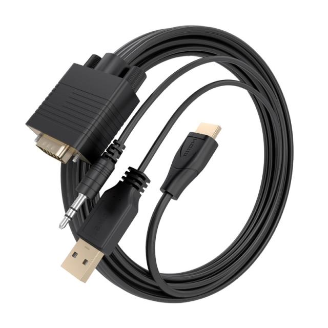 AISENS - Cable Conversor HDMI a SVGA+Audio, HDMI A/M-SVGA/M+Jack 3.5/M+USB-A/M, Negro, 1.5m