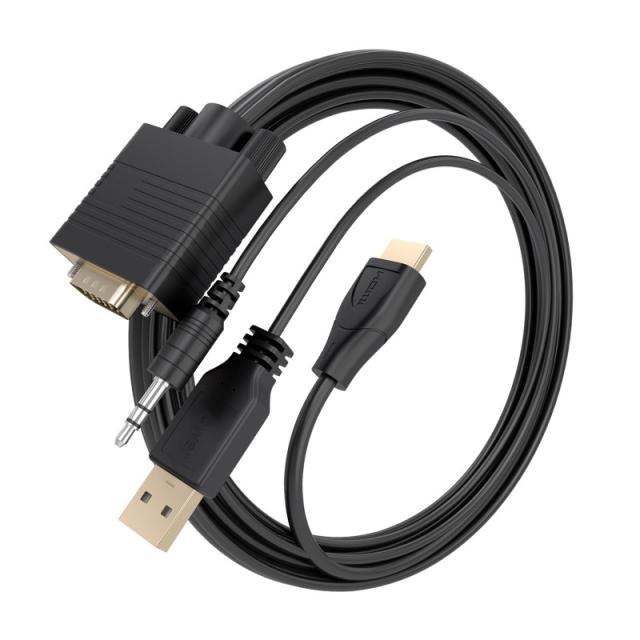 AISENS - Cable Conversor HDMI a SVGA+Audio, HDMI A/M-SVGA/M+Jack 3.5/M+USB-A/M, Negro, 1.0m