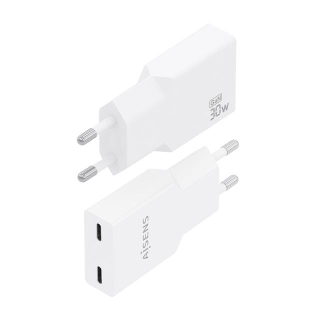 AISENS - Cargador Ultra Delgado GaN 30W, 2xUSB-C PD3.0, Blanco