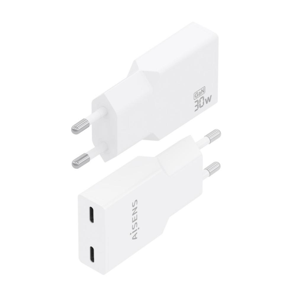 AISENS - Cargador Ultra Delgado GaN 30W, 2xUSB-C PD3.0, Blanco