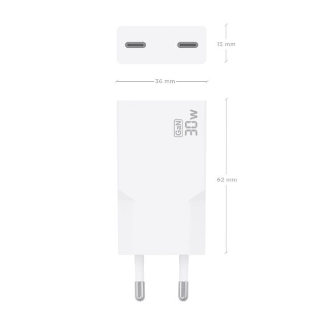 AISENS - Cargador Ultra Delgado GaN 30W, 2xUSB-C PD3.0, Blanco