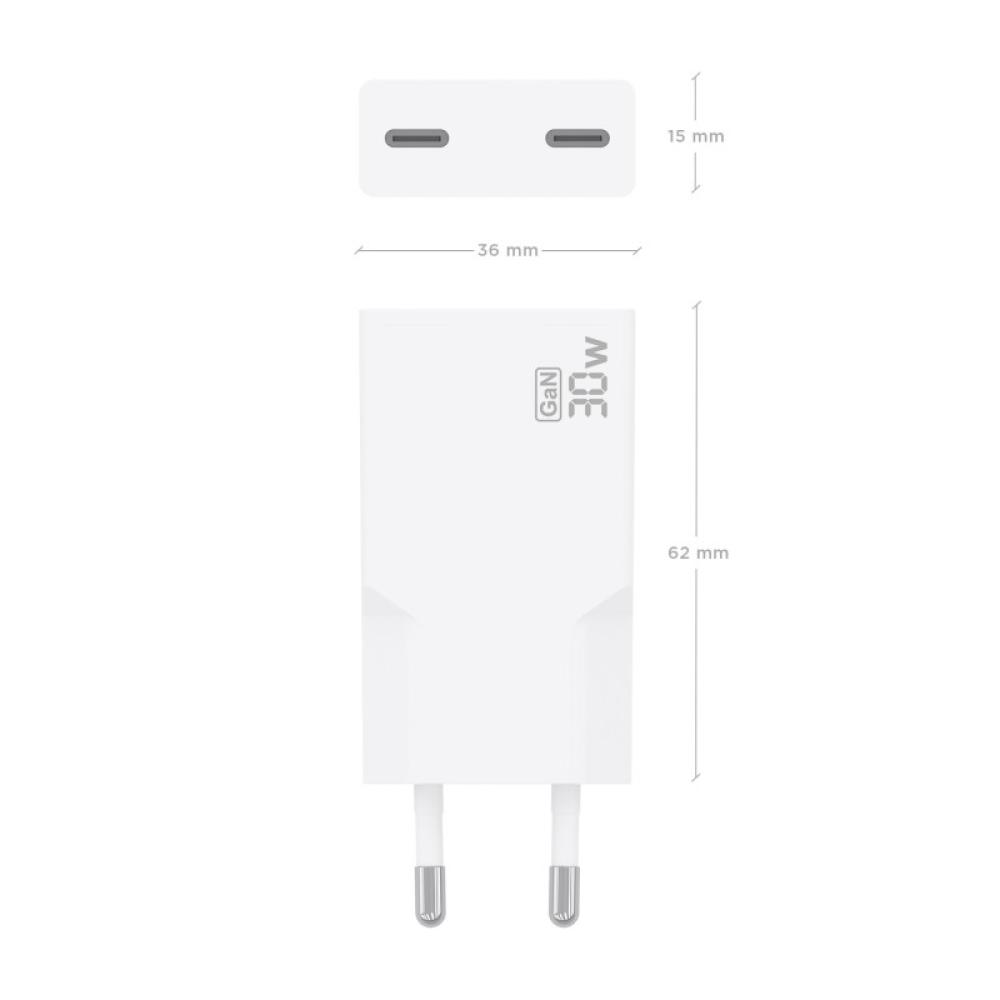 AISENS - Cargador Ultra Delgado GaN 30W, 2xUSB-C PD3.0, Blanco
