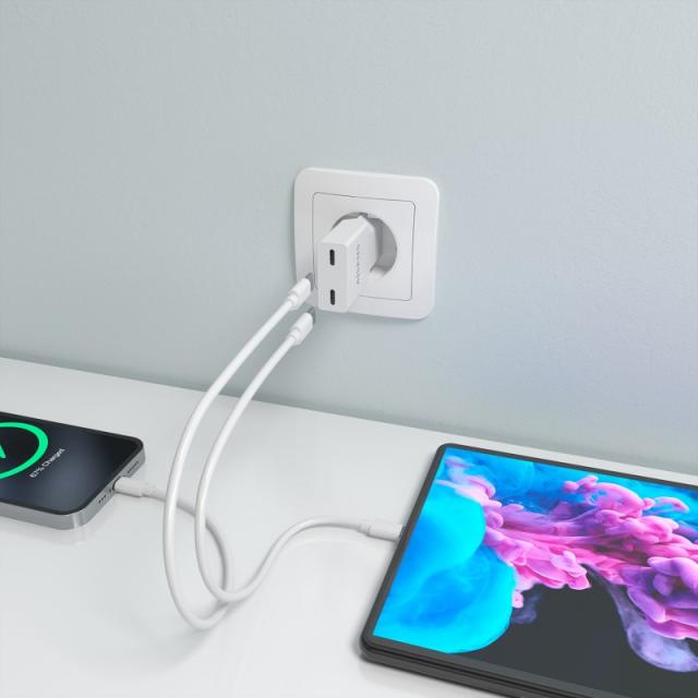 AISENS - Cargador Ultra Delgado GaN 30W, 2xUSB-C PD3.0, Blanco