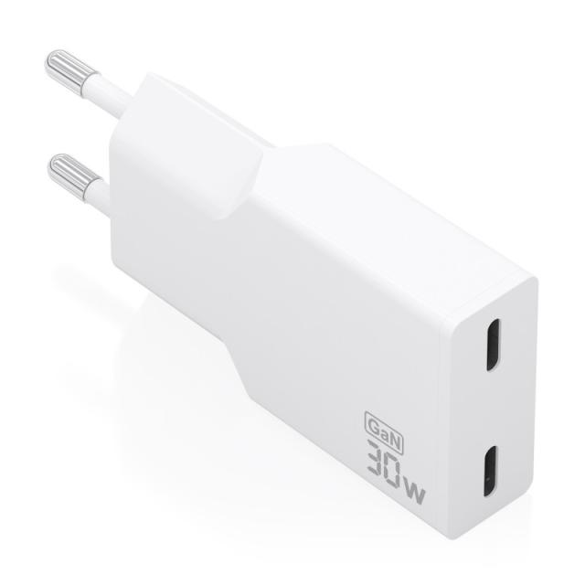 AISENS - Cargador Ultra Delgado GaN 30W, 2xUSB-C PD3.0, Blanco