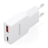 AISENS - Cargador Ultra Delgado GaN 20W, 1xUSB-C PD3.0 QC4.0, 1xUSB-A QC3.0, Blanco