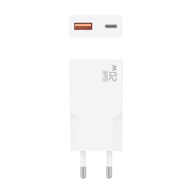 AISENS - Cargador Ultra Delgado GaN 20W, 1xUSB-C PD3.0 QC4.0, 1xUSB-A QC3.0, Blanco