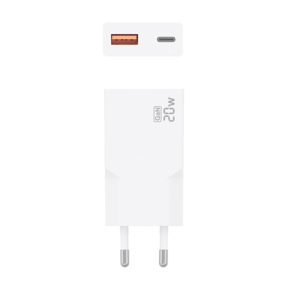 AISENS - Cargador Ultra Delgado GaN 20W, 1xUSB-C PD3.0 QC4.0, 1xUSB-A QC3.0, Blanco