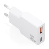 AISENS - Cargador Ultra Delgado GaN 20W, 1xUSB-C PD3.0 QC4.0, 1xUSB-A QC3.0, Blanco