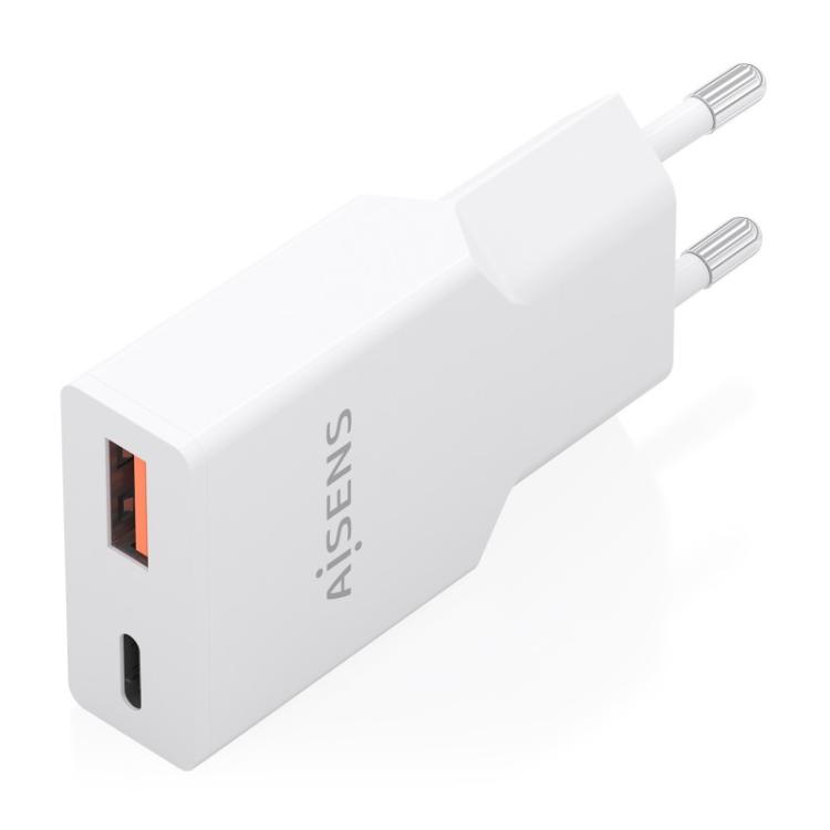 AISENS - Cargador Ultra Delgado GaN 30W, 1xUSB-C PD3.0 QC4.0, 1xUSB-A QC3.0, Blanco