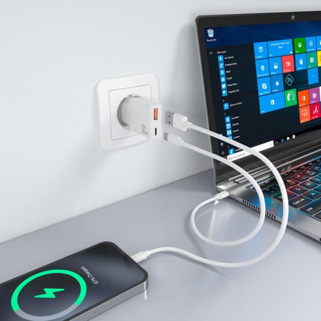 AISENS - Cargador Ultra Delgado GaN 30W, 1xUSB-C PD3.0 QC4.0, 1xUSB-A QC3.0, Blanco