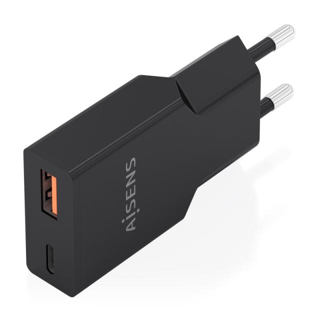 AISENS - Cargador Ultra Delgado GaN 30W, 1xUSB-C PD3.0 QC4.0, 1xUSB-A QC3.0, Negro