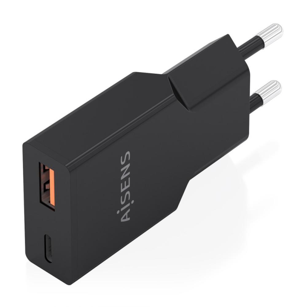 AISENS - Cargador Ultra Delgado GaN 30W, 1xUSB-C PD3.0 QC4.0, 1xUSB-A QC3.0, Negro