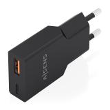 AISENS - Cargador Ultra Delgado GaN 30W, 1xUSB-C PD3.0 QC4.0, 1xUSB-A QC3.0, Negro