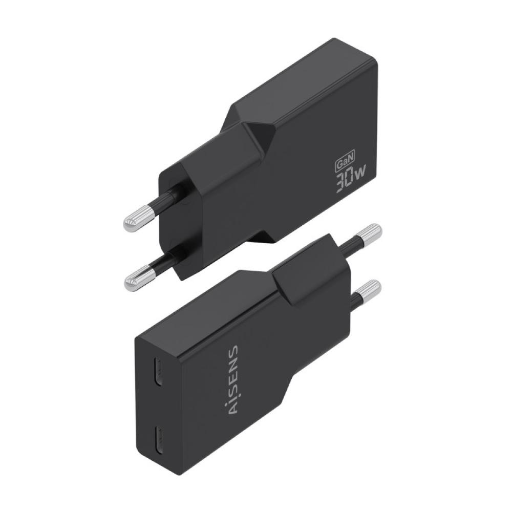 AISENS - Cargador Ultra Delgado GaN 30W, 2xUSB-C PD3.0, Negro
