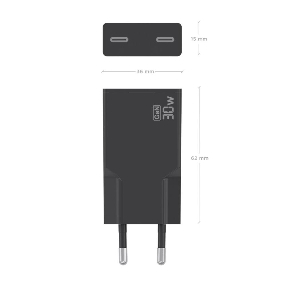 AISENS - Cargador Ultra Delgado GaN 30W, 2xUSB-C PD3.0, Negro