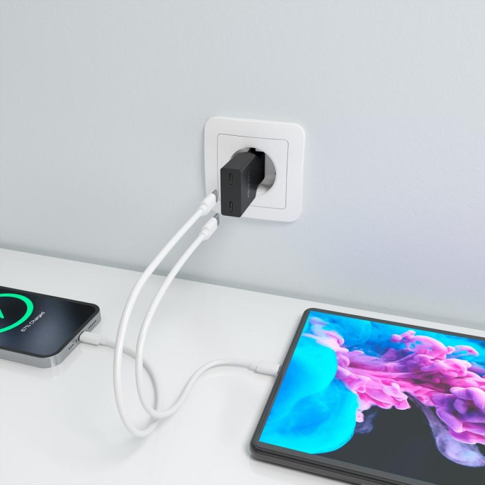 AISENS - Cargador Ultra Delgado GaN 30W, 2xUSB-C PD3.0, Negro