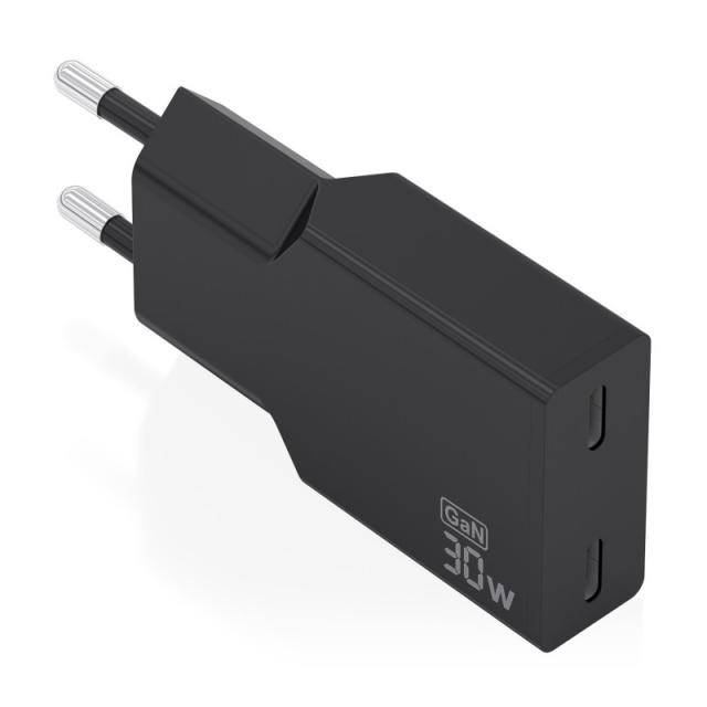 AISENS - Cargador Ultra Delgado GaN 30W, 2xUSB-C PD3.0, Negro