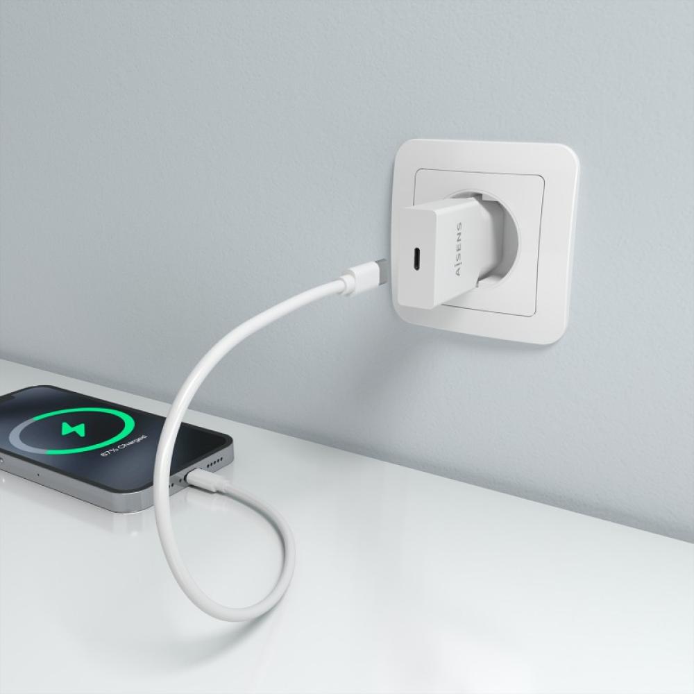 AISENS - Cargador Ultra Delgado GaN 20W, 1xUSB-C PD3.0, Blanco