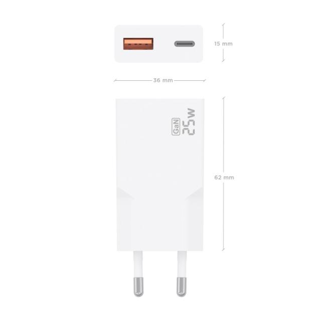 AISENS - Cargador Ultra Delgado GaN 25W, 1xUSB-C PD3.0 QC4.0, 1xUSB-A QC3.0, Blanco