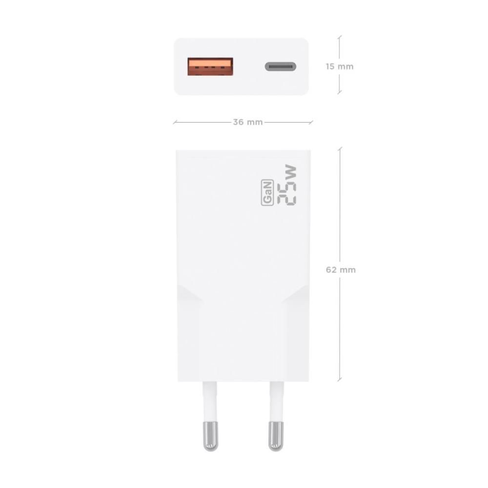 AISENS - Cargador Ultra Delgado GaN 25W, 1xUSB-C PD3.0 QC4.0, 1xUSB-A QC3.0, Blanco