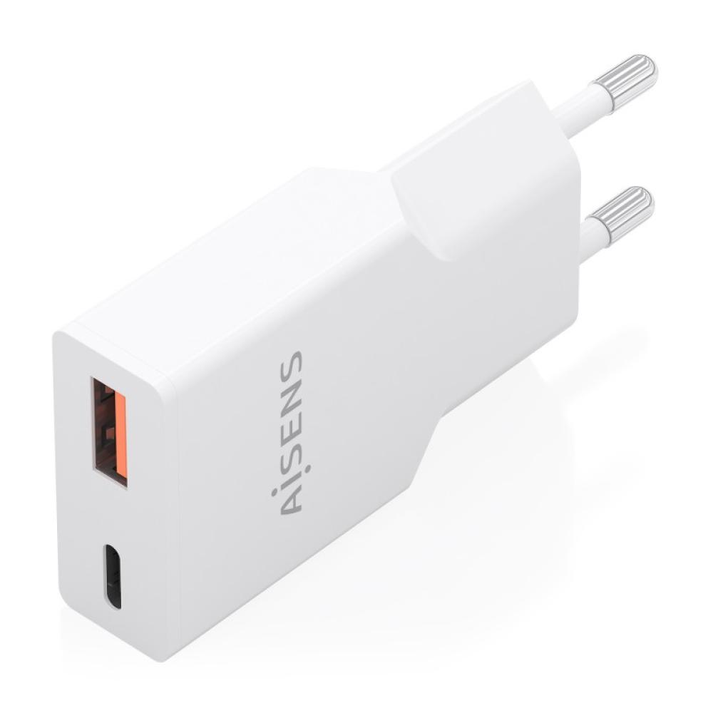 AISENS - Cargador Ultra Delgado GaN 25W, 1xUSB-C PD3.0 QC4.0, 1xUSB-A QC3.0, Blanco