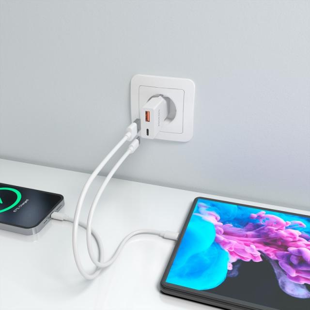 AISENS - Cargador Ultra Delgado GaN 25W, 1xUSB-C PD3.0 QC4.0, 1xUSB-A QC3.0, Blanco