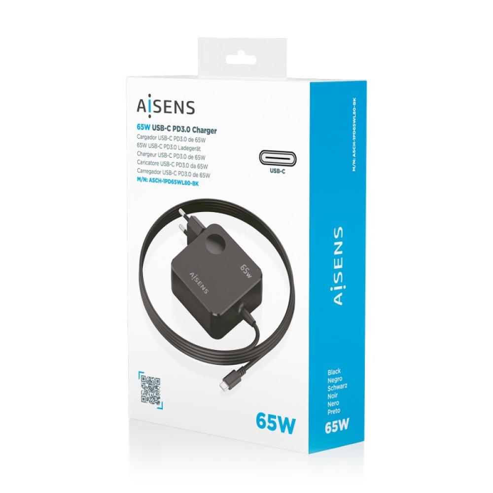 AISENS - Cargador 65W PD3.0 1xUSB-C 1.5m, Negro