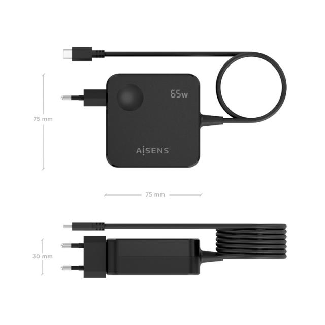 AISENS - Cargador 65W PD3.0 1xUSB-C 1.5m, Negro