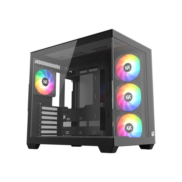 XYZ - TESSERACT X, TORRE GAMING,DUAL CHAMBER, 7x VENTILADORES, CRISTAL,BTF, TYPO C, ATX, NEGRA