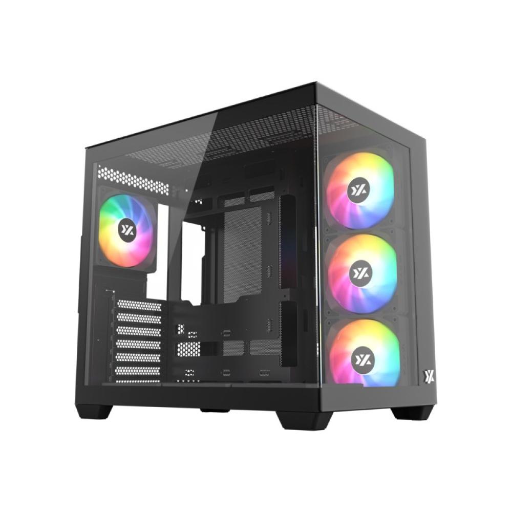 XYZ - TESSERACT X, TORRE GAMING,DUAL CHAMBER, 7x VENTILADORES, CRISTAL,BTF, TYPO C, ATX, NEGRA