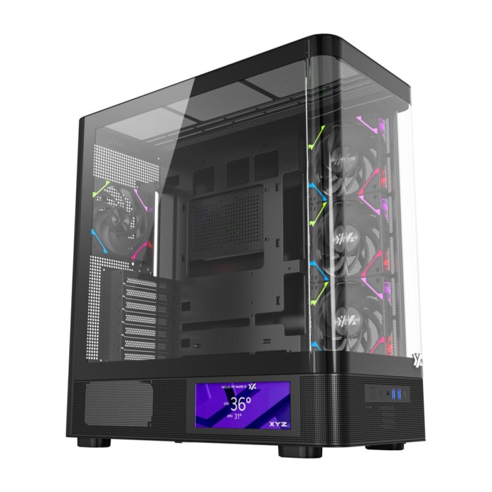 XYZ - QUANTUM PRO, TORRE GAMING , 4x VENTILADORES, PWM, BTF, PANTALLA 6,2" , TIPO C , ATX, NEGRA