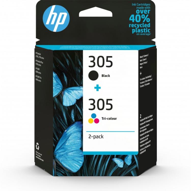 HP - Paquete de 2 cartuchos de tinta original 305 tricolor / negro