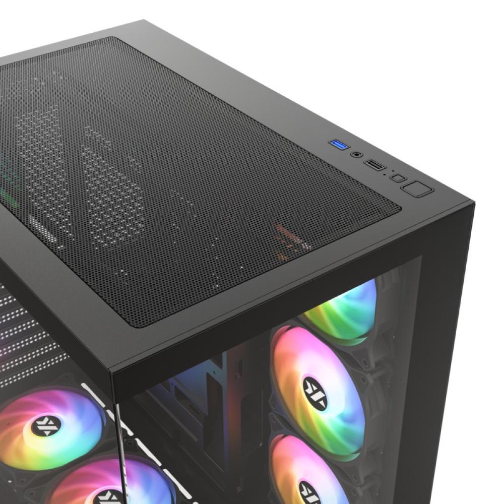 XYZ - TESSERACT X 50, Caja Panorámica de Doble Cámara con Cristal Templado, 6 Ventiladores A-RGB de 120 mm, USB 3.0,ATX, Negra