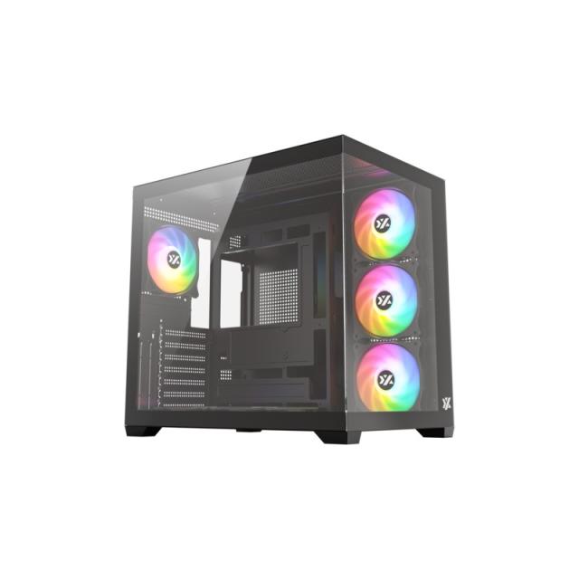 XYZ - TESSERACT X 50, Caja Panorámica de Doble Cámara con Cristal Templado, 6 Ventiladores A-RGB de 120 mm, USB 3.0,ATX, Negra