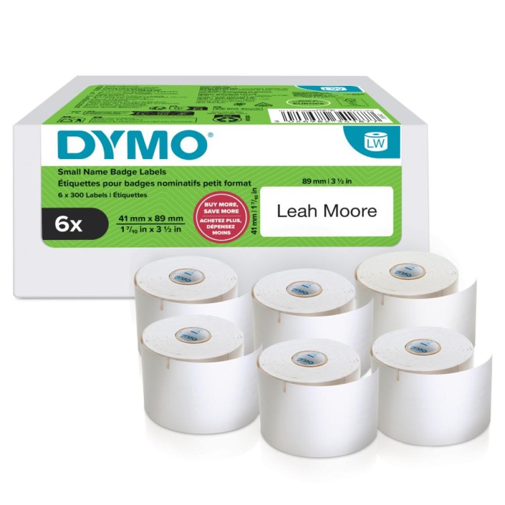 DYMO - LW etiquetas auténticas de tarjeta de identificación pequeñas / 41 mm × 89 mm / 6 rollos de 300 etiquetas con reverso fác