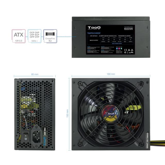 TooQ - TQAPOLO-600SP unidad de fuente de alimentación 600 W 20+4 pin ATX ATX Negro