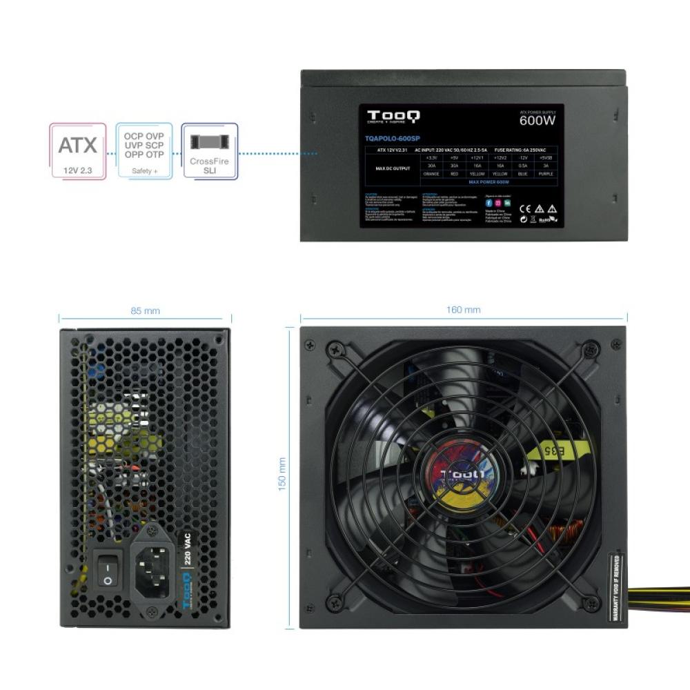 TooQ - TQAPOLO-600SP unidad de fuente de alimentación 600 W 20+4 pin ATX ATX Negro