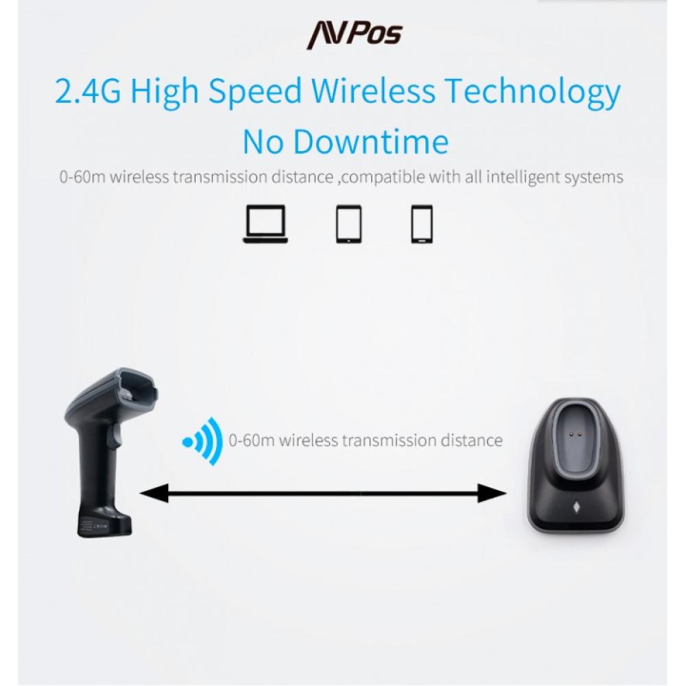 AVPos - AVP-BT230-2D lector de código de barras Lector de códigos de barras portátil 1D/2D CMOS Negro